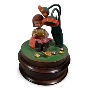 Vintage Reuge Swiss Musical Movement Music Box Für Elise Girl Figurine Sunflower